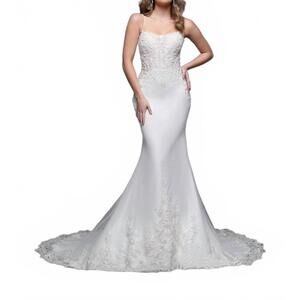 NEW DAVINCI BRIDAL beaded lace tulle wedding dress in ivory